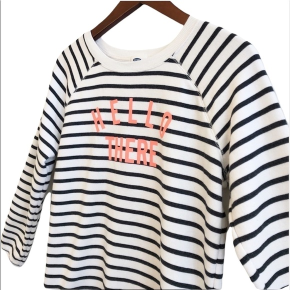 Old NAVY “Hello There”’Graphic Striped Sweatshirt Size Small in Black and White - Picture 7 of 14
